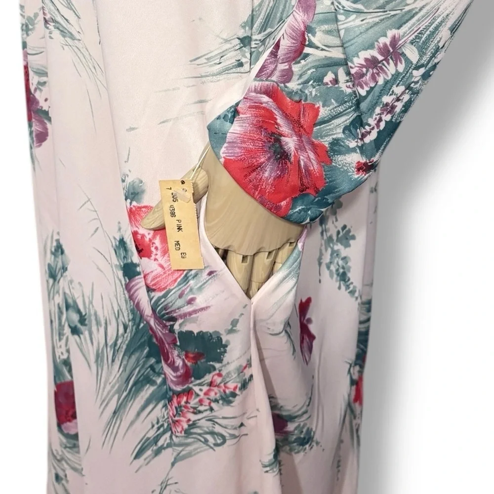 TRAVEL-LITE Pink Floral Zip Front Short Robe Cover Up VINTAGE